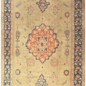 1930s Classic Allover Medallion Beige Field Antique Knotted Mahal Rug