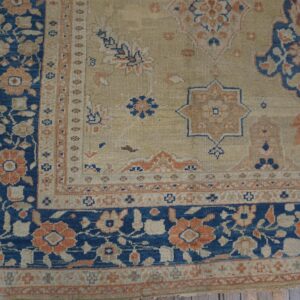 1930s Classic Allover Medallion Beige Field Antique Knotted Mahal Rug - detail view 2