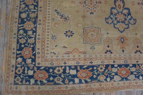 1930s classic allover medallion beige field antique knotted mahal rug - detail view 2