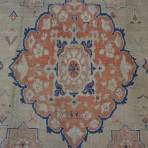 1930s Classic Allover Medallion Beige Field Antique Knotted Mahal Rug - detail view 3