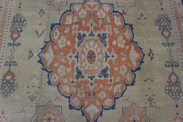 1930s classic allover medallion beige field antique knotted mahal rug - detail view 3
