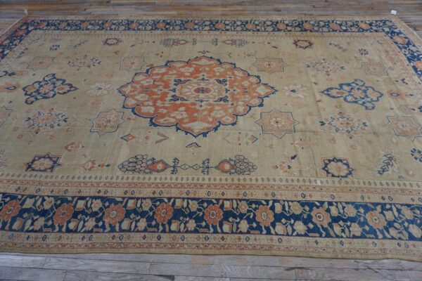 1930s classic allover medallion beige field antique knotted mahal rug - detail view 4