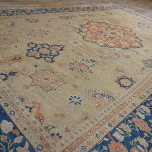 1930s Classic Allover Medallion Beige Field Antique Knotted Mahal Rug - detail view 5