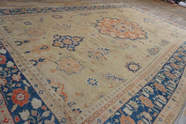 1930s classic allover medallion beige field antique knotted mahal rug - detail view 5