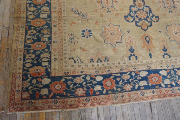 1930s classic allover medallion beige field antique knotted mahal rug - detail view 6