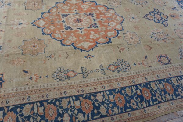 1930s classic allover medallion beige field antique knotted mahal rug - detail view 7