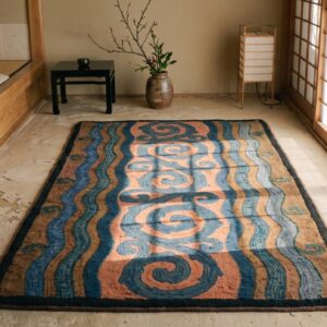 1930s Antique Coral Wool Small Scatter Size American Hooked Rug (SKU 20320) - room view