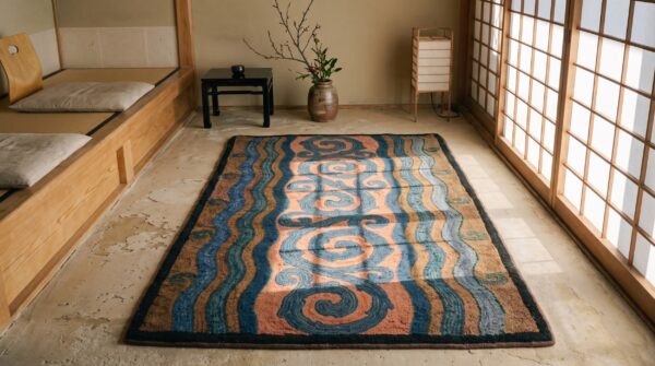 1930s antique coral wool small scatter size american hooked rug 6 1930s antique coral wool small scatter size american hooked rug (sku 20320) - room view