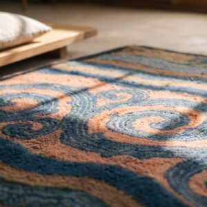 1930s Antique Coral Wool Small Scatter Size American Hooked Rug (SKU 20320) - in-room detail