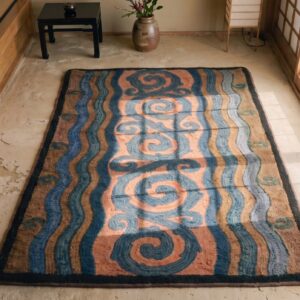 1930s Antique Coral Wool Small Scatter Size American Hooked Rug (SKU 20320) - styled overhead view