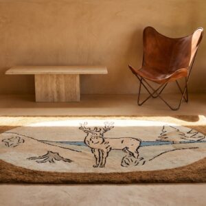 1930s Ivory Beige Cream White American Hooked Antique Wool Floral Medallion Rug (SKU 20785) - room view