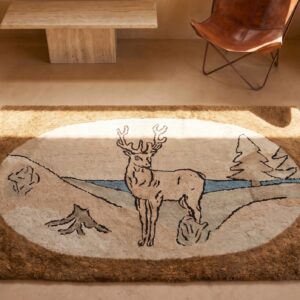 1930s Ivory Beige Cream White American Hooked Antique Wool Floral Medallion Rug (SKU 20785) - styled overhead view