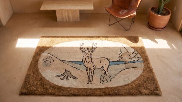 1930s ivory beige cream white american hooked antique wool floral medallion rug 2 1930s ivory beige cream white american hooked antique wool floral medallion rug (sku 20785) - styled overhead view