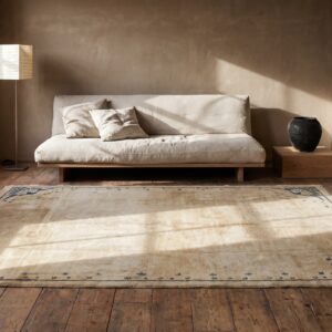 Antique 1930s Hand Knotted Pile Ivory Beige Cream White Chinese Art Deco Rug (SKU 22346) - room view
