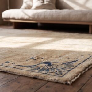 Antique 1930s Hand Knotted Pile Ivory Beige Cream White Chinese Art Deco Rug (SKU 22346) - in-room detail