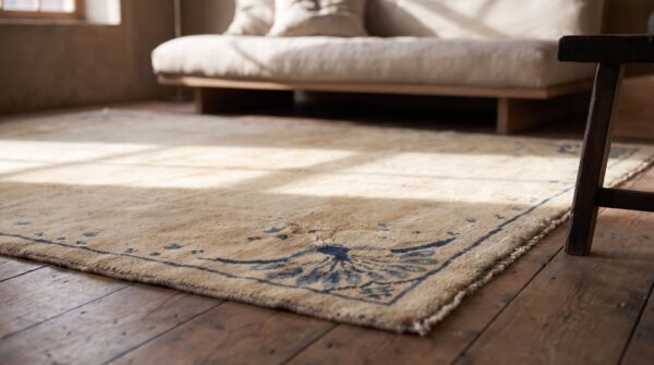 Antique 1930s hand knotted pile ivory beige cream white chinese art deco rug 7 Antique 1930s hand knotted pile ivory beige cream white chinese art deco rug (sku 22346) - in-room detail