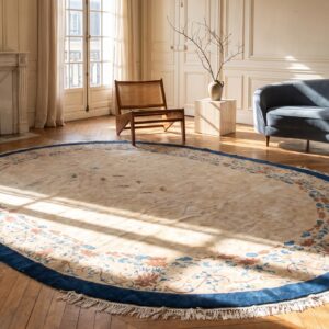 1930s Antique Peking Oval Ivory Rug - Chinese Knotted Room Size Wool (SKU 22138) - room view