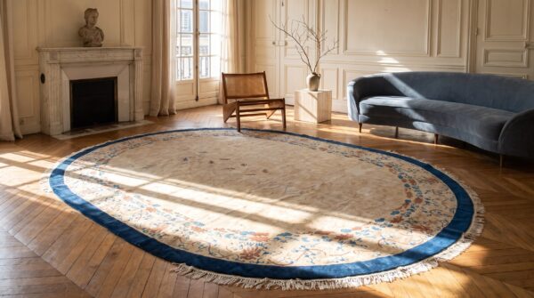 1930s antique peking oval ivory rug - chinese knotted room size wool 5 1930s antique peking oval ivory rug - chinese knotted room size wool (sku 22138) - room view
