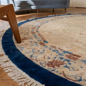 1930s Antique Peking Oval Ivory Rug - Chinese Knotted Room Size Wool (SKU 22138) - in-room detail