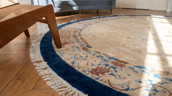 1930s antique peking oval ivory rug - chinese knotted room size wool 6 1930s antique peking oval ivory rug - chinese knotted room size wool (sku 22138) - in-room detail