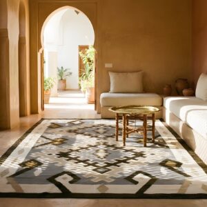 Antique 1930s Wool Rectangle Flat Weave Gray Rug (SKU 25174) - room view