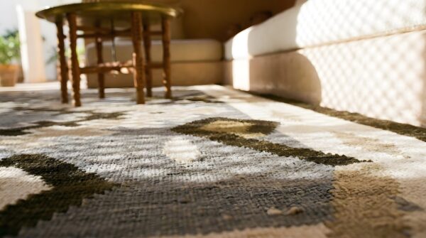 Antique 1930s wool rectangle flat weave gray rug 10 Antique 1930s wool rectangle flat weave gray rug (sku 25174) - in-room detail