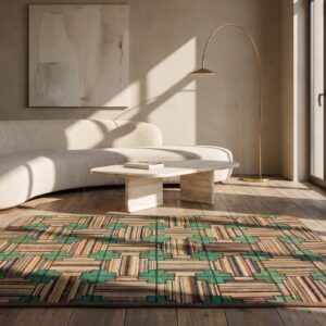 1930s Square American Hooked Antique Ivory Wool Scatter Rug (SKU 20497) - room view