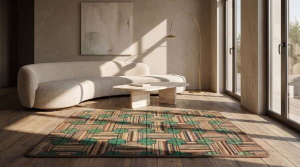 1930s square american hooked antique ivory wool scatter rug 8 1930s square american hooked antique ivory wool scatter rug (sku 20497) - room view