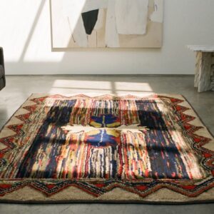 1930s Antique Hand Knotted Square Wool Floral Medallion American Rug (SKU 17432) - room view