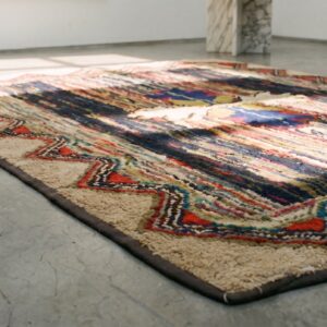 1930s Antique Hand Knotted Square Wool Floral Medallion American Rug (SKU 17432) - in-room detail