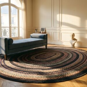 1935 American USA Wool Antique Braided Multicolor Jewel Tones Oval Rug (SKU 25181) - room view