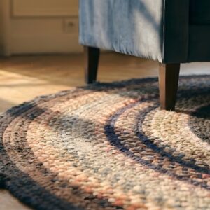 1935 American USA Wool Antique Braided Multicolor Jewel Tones Oval Rug (SKU 25181) - in-room detail