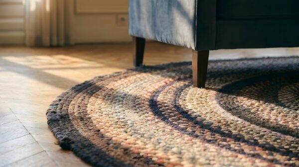 1935 american usa wool antique braided multicolor jewel tones oval rug 11 1935 american usa wool antique braided multicolor jewel tones oval rug (sku 25181) - in-room detail