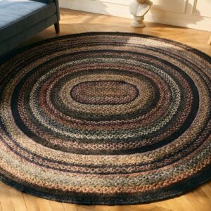 1935 American USA Wool Antique Braided Multicolor Jewel Tones Oval Rug (SKU 25181) - styled overhead view