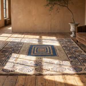 Antique 1939 American Folk Art Fan Arc Square Hooked Rug (SKU 20297) - room view