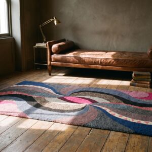 1940s Multicolor Antique Hooked American Small Scatter Size Wool Rug (SKU 21107) - room view