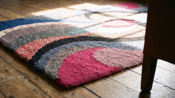 1940s multicolor antique hooked american small scatter size wool rug 8 1940s multicolor antique hooked american small scatter size wool rug (sku 21107) - in-room detail