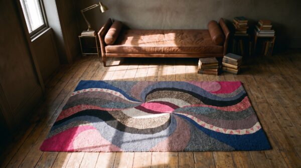 1940s multicolor antique hooked american small scatter size wool rug 2 1940s multicolor antique hooked american small scatter size wool rug (sku 21107) - styled overhead view