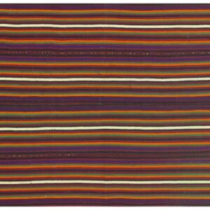 1950s Bold Colorful Stripe Vintage Turkish Decorative Kilim Flatwoven Small Rug