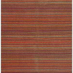 1950s Colorful Ground Vintage Geometric Flatweave Turkish Kilim Small Rug