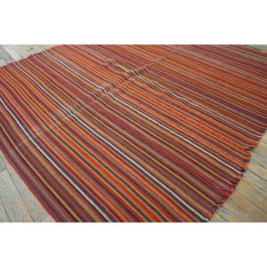 1950s Colorful Ground Vintage Geometric Flatweave Turkish Kilim Small Rug - detail view 4