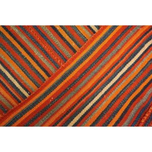 1950s Colorful Ground Vintage Geometric Flatweave Turkish Kilim Small Rug - detail view 5