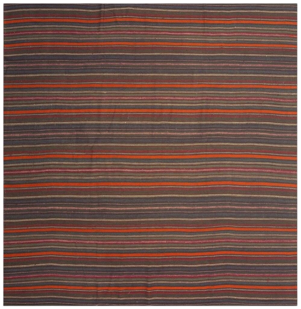 1950s Geometric Vintage Flatweave Bold Colorful Turkish Kilim Square Rug