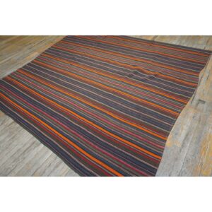 1950s Geometric Vintage Flatweave Bold Colorful Turkish Kilim Square Rug - detail view 1