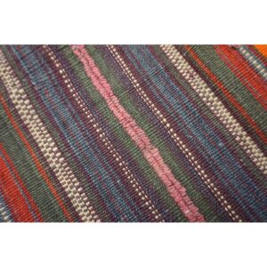 1950s Geometric Vintage Flatweave Bold Colorful Turkish Kilim Square Rug - detail view 5