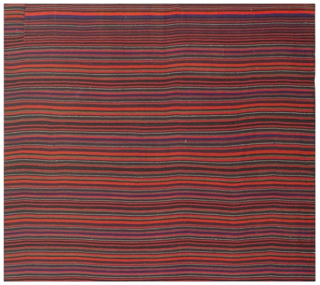 1950s Multi Field Geometric Stripe Vintage Turkish Decorative Kilim Rug