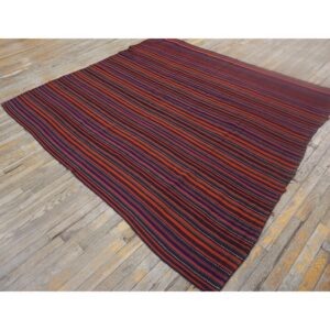 1950s Multi Field Geometric Stripe Vintage Turkish Decorative Kilim Rug - detail view 1
