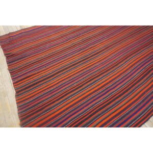 1950s Multi Field Geometric Stripe Vintage Turkish Decorative Kilim Rug - detail view 3