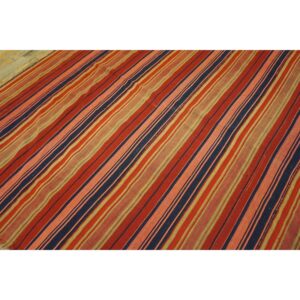 1950s Multi Stripe Geometric Flatweave Wool Vintage Turkish Kilim Square Rug - detail view 2