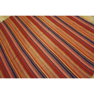 1950s Multi Stripe Geometric Flatweave Wool Vintage Turkish Kilim Square Rug - detail view 3
